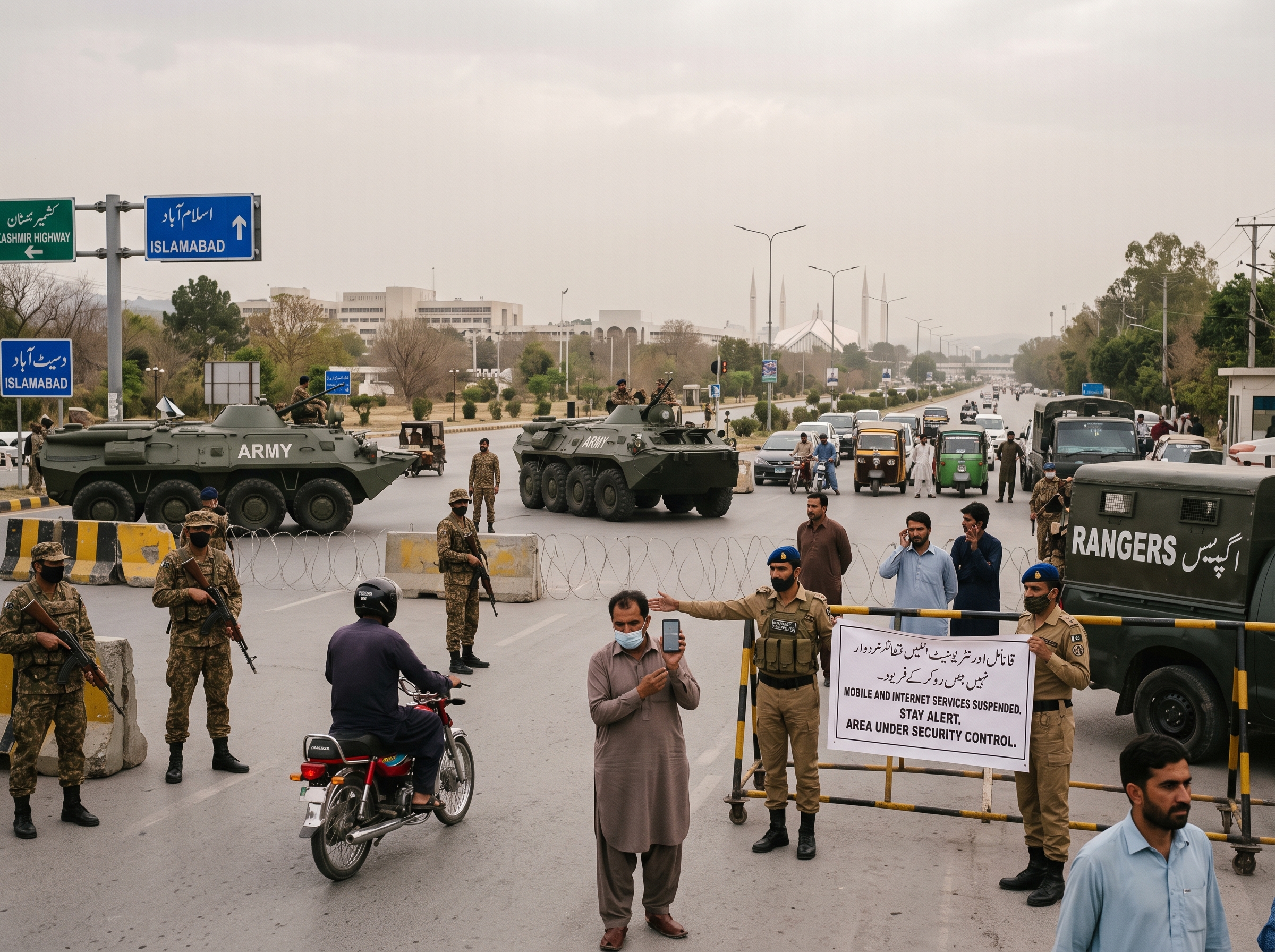 Mobile and internet services suspended as Army and Rangers deployed for security