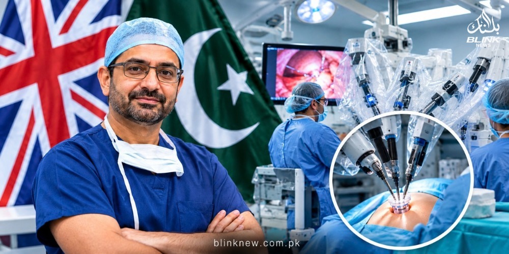 British Pakistani surgeon Dr Aamir Raza performing single-port robotic surgery