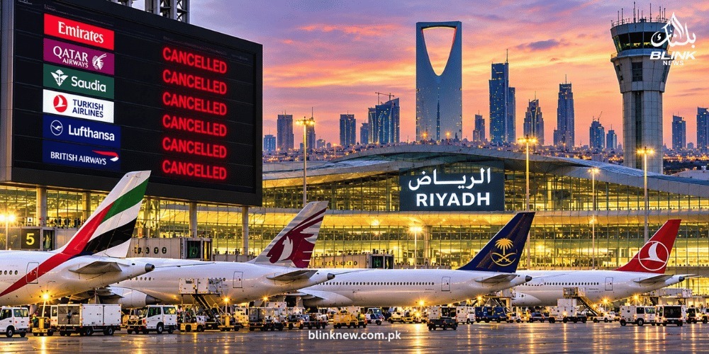 International passenger aircraft at Riyadh airport amid reported flight suspensions