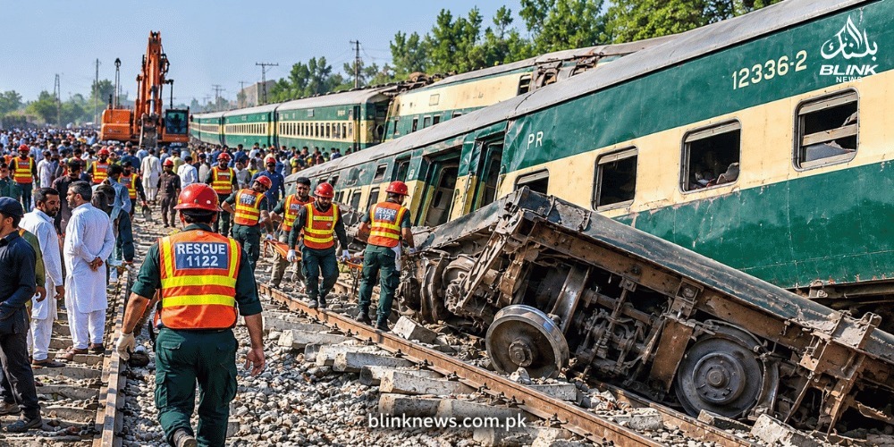 Rehman Baba train derailment in Multan with railway coaches off the tracks